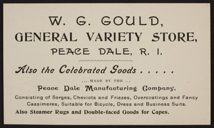 Trade card for the W.G. Gould General Variety Store, Peace Dale, Rhode Island, undated