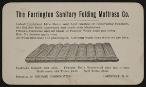 Trade card for The Farrington Sanitary Folding Mattress Co., Lakeport, New Hampshire, undated