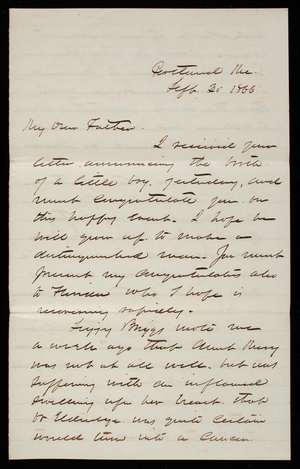 Thomas Lincoln Casey to General Silas Casey, September 30, 1866