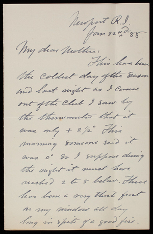 Thomas Lincoln Casey, Jr. to Emma Weir Casey, January 22, 1888