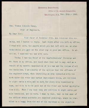 [Charles] H. Mansur to Thomas Lincoln Casey, November 25, 1893