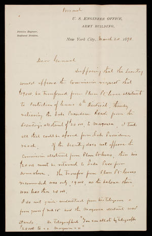 [Cyrus] B. Comstock to Thomas Lincoln Casey, March 20, 1890