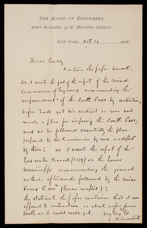 [Cyrus] B. Comstock To Thomas Lincoln Casey, October 16, 1888 - Digital ...