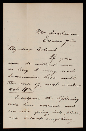 Bernard R. Green to Thomas Lincoln Casey, October 7, 1885