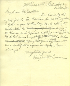 Letter from Benjamin Smith Lyman to Morris Jastrow