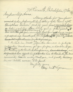 Letter from Benjamin Smith Lyman to Anna Bliss