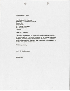 Letter from Mark H. McCormack to Bertrand A. Warnod