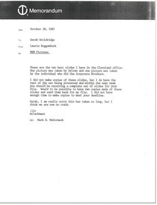 Memorandum from Laurie Roggenburk to Sarah Wooldridge