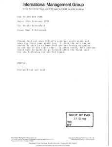 Fax from Mark H. McCormack to Arnold Schoenfeld