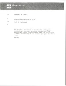 Memorandum from Mark H. McCormack to French Open Television file