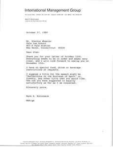 Letter from Mark H. McCormack to Stanton Wheeler