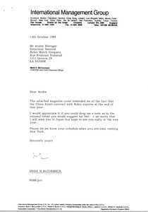Letter from Mark H. McCormack to Andre Heiniger