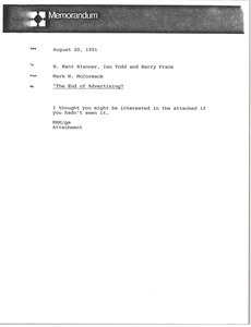 Memorandum from Mark H. McCormack to H. Kent Stanner, Ian Todd and Barry Frank