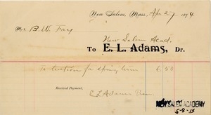 Receipts for Harry W. Fay from New Salem Academy