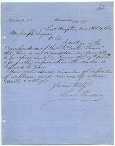 Letter from Levi Parsons to Joseph Lyman