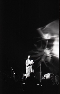 Taj Mahal in concert at Northfield, Mass.: Taj Mahal at front of stage, clapping