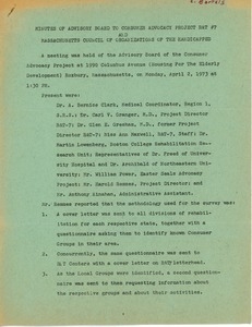 Minutes of advisory board to consumer advocacy project R&T #7 and Massachusetts council or organizations of the handicapped