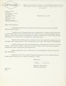 Letter from William Mantzoukas to area member