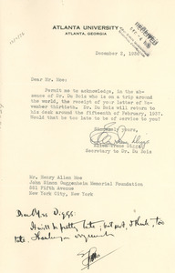Letter from Ellen Irene Diggs to John Simon Guggenheim Memorial Foundation