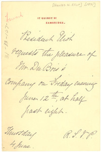 Letter from Charles W. Eliot to W. E. B. Du Bois