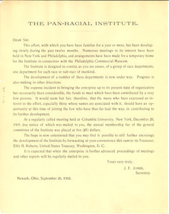 Circular letter from the Pan-Racial Institute