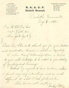 Letter from Ethel May Ray to W. E. B. Du Bois