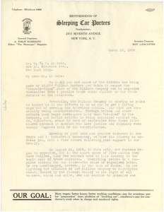 Letter from Brotherhood of Sleeping Car Porters to W. E. B. Du Bois