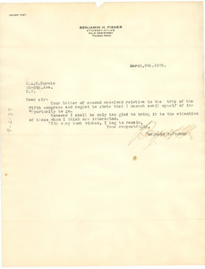 Letter from Benjamin H. Fisher to W. E. B. Du Bois