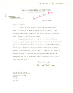Letter from Rockefeller Foundation to W. E. B. Du Bois