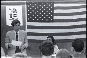 Student Mobilization Committee to End the War in Vietnam meeting against SDS violence: view of speaker