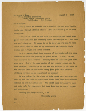 Letter from Laurence L. Doggett to Edward M. Ryan (August 2, 1917)