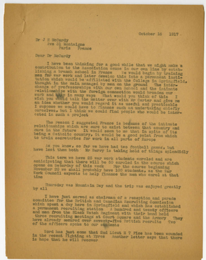 Letter from Laurence L. Doggett to James H. McCurdy (October 16, 1917)