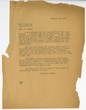 Letter from Laurence L. Doggett to Elmer E. Morgan (October 16, 1917)