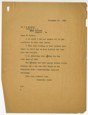 Letter from Laurence L. Doggett to Albert H. Marvill (November 14, 1917)