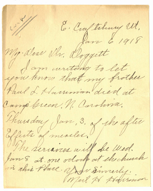 Letter from Neil H. Harriman to Laurence L. Doggett (January 6, 1918)