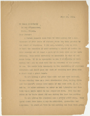 Letter from Laurence L. Doggett to James Huff McCurdy (July 15, 1918)