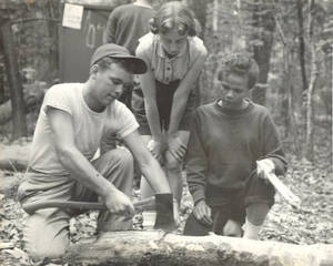 Campers using an axe at Freshman Camp (1953)