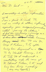 Correspondence from Lou Sullivan to Donald Laub (June 2, 1981)