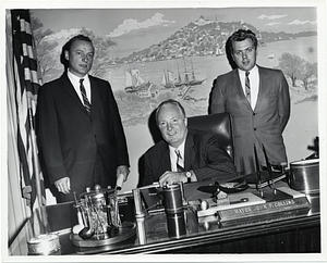 Mayor John F. Collins with two unidentified men