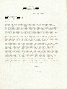 Correspondence from Lou Sullivan to Alice Webb (July 24, 1990)