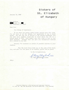 Correspondence from Mary Elizabeth to Lou Sullivan (January 21, 1989)