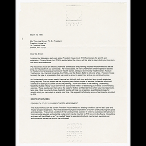 Letter from Kirk A. Sykes to Mr. Toye Lee Brown about Primary Group, Inc. scope of services