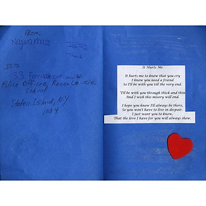 Poem mailed to the Boston Medical Center by student from Staten Island, NY