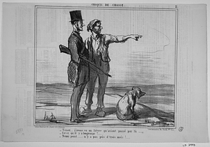 - Tenez..... j'avons vu un lièvre qu'avoint passé par là...... - Est-ce qu'il y a longtemps?.... - Nenni point........ n'y a pas pùs d'trois mois!......