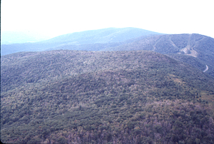 Aerial oblique view of White Rocks in southwestern Hopkins Forest on 2 Sept 1971.