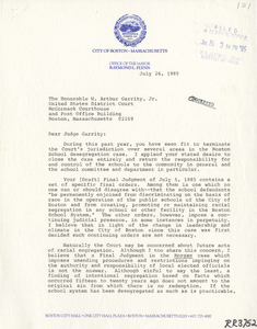 Letter from Mayor Raymond L. Flynn to Judge W. Arthur Garrity, 1985 July 26