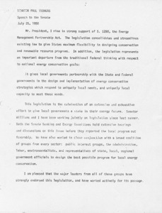 Senator Paul Tsongas' Speech to the Senate in support of S. 1280, the Energy Management Partnership Act