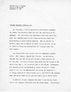 Speech to the Senate, Export Trading Company Act