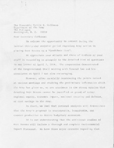 Draft of letter to Martin R. Hoffman concerning placing Fort Devens on the candidate closure list.