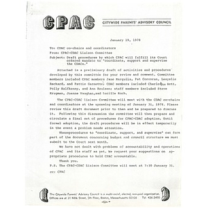 Memo, CDAC co- chairs and coordinators, January 19, 1978.